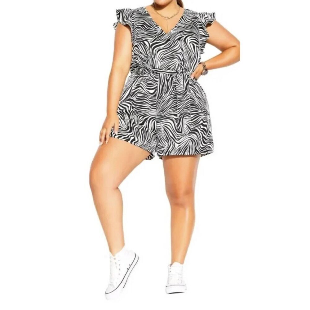City Chic Zebra Playsuit Romper Women's Plus Size 16 0XL Animal Print Pockets - Picture 2 of 14